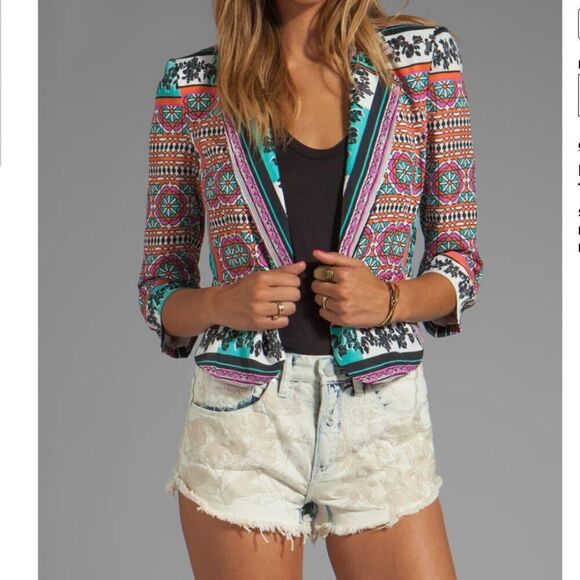 NWT Ladakh Scarf XS 2 Print Cropped Boho Office Blazer Colorful Jacket Sexy NEW - Picture 1 of 16